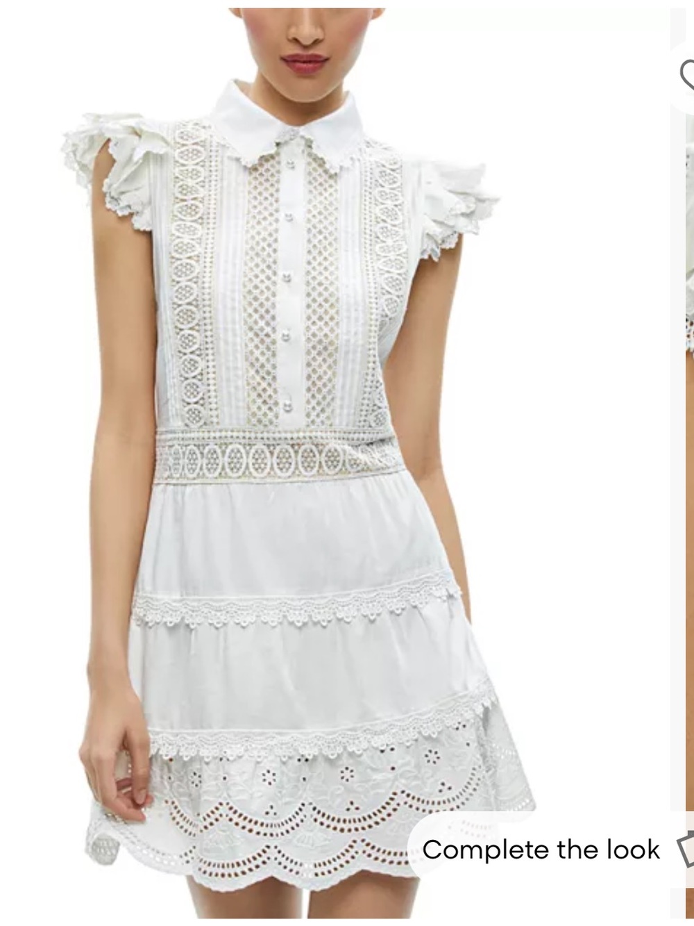 Alice + Olivia White Meeko Embroidered Ruffle Sleeve Dress